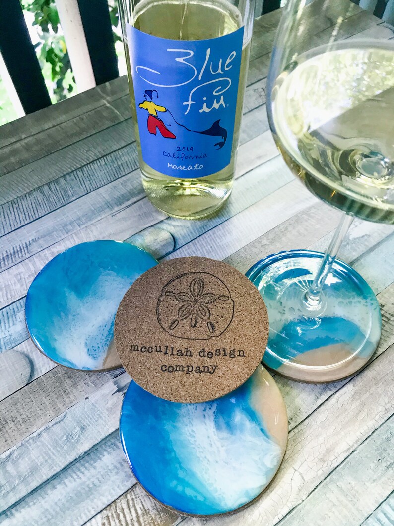 Resin Coaster Set Ocean Beverage Coasters Coastal Bar Cart Etsy