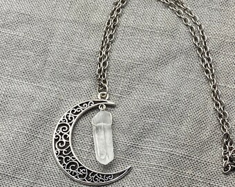 Clear Quartz Moon Necklace