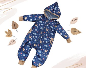 Softshell Jumpsuit, Outdoor Suit, Jumpsuit, Suit, Matschanzug, Forest Kindergarten, Softshell Suit, Mud Pants Forest Animals Blue