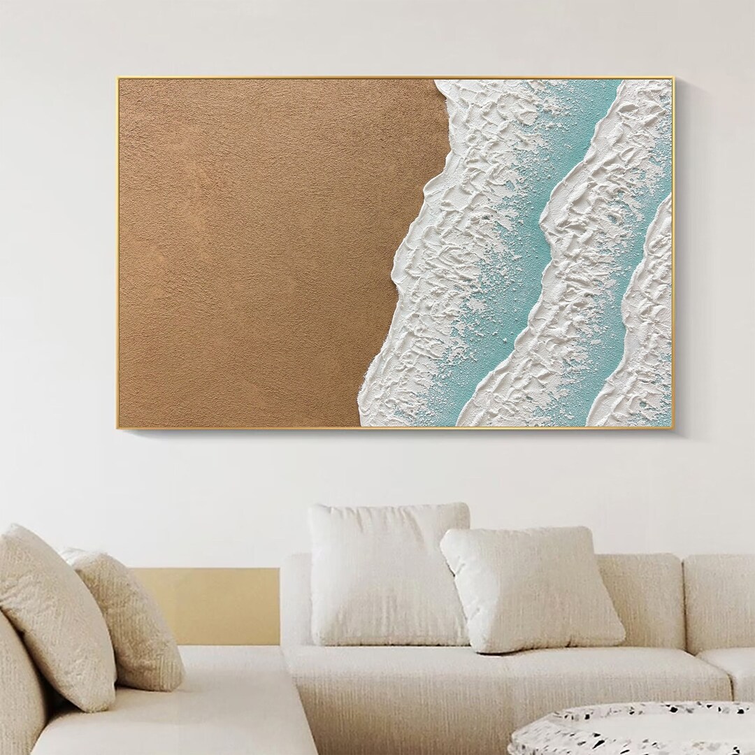 3D White Minimalist Beach Painting Textured Wall Art Ocean Wave ...