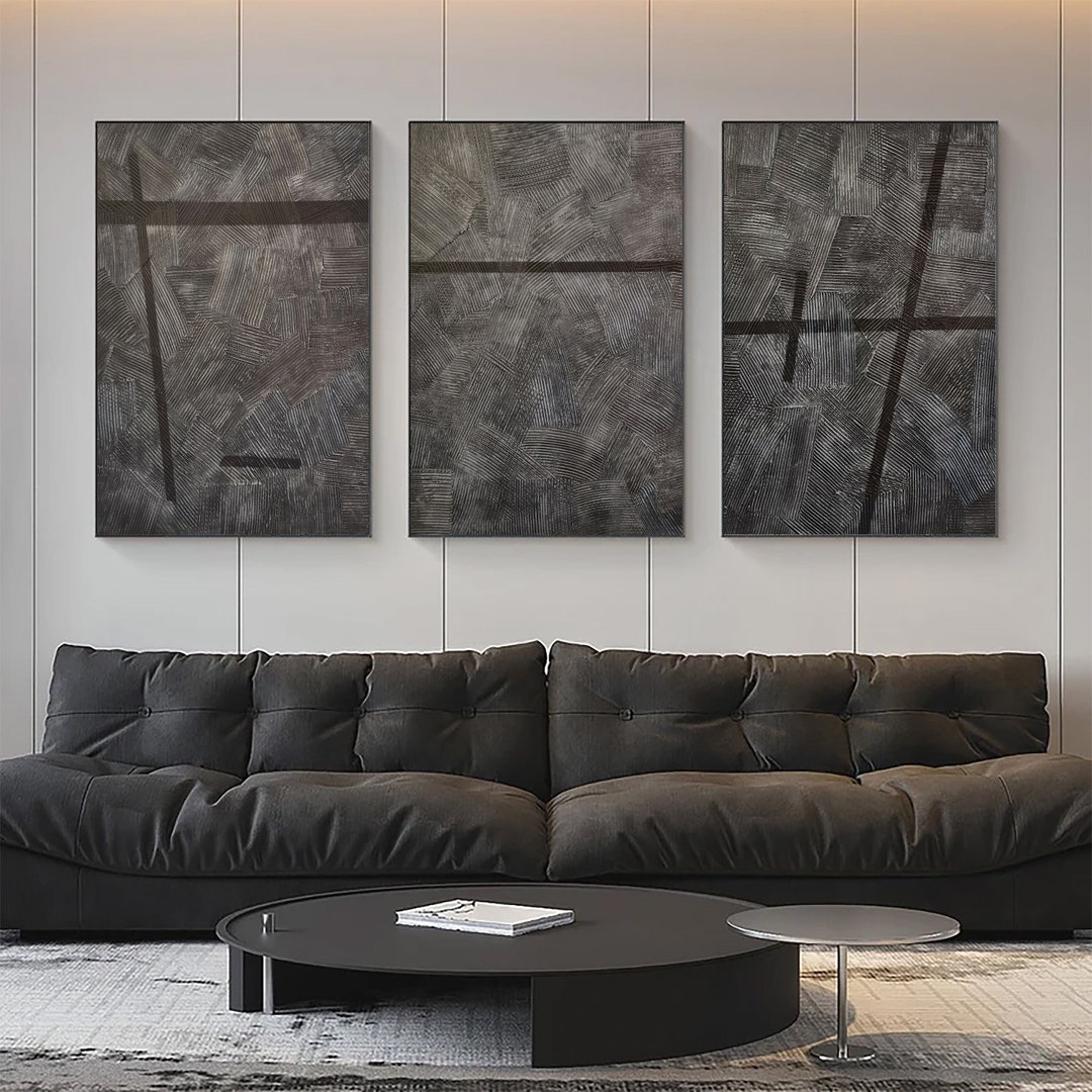 Wabi Sabi Wall Art Black and Gray Abstract Wall Art Set of 3 Black ...