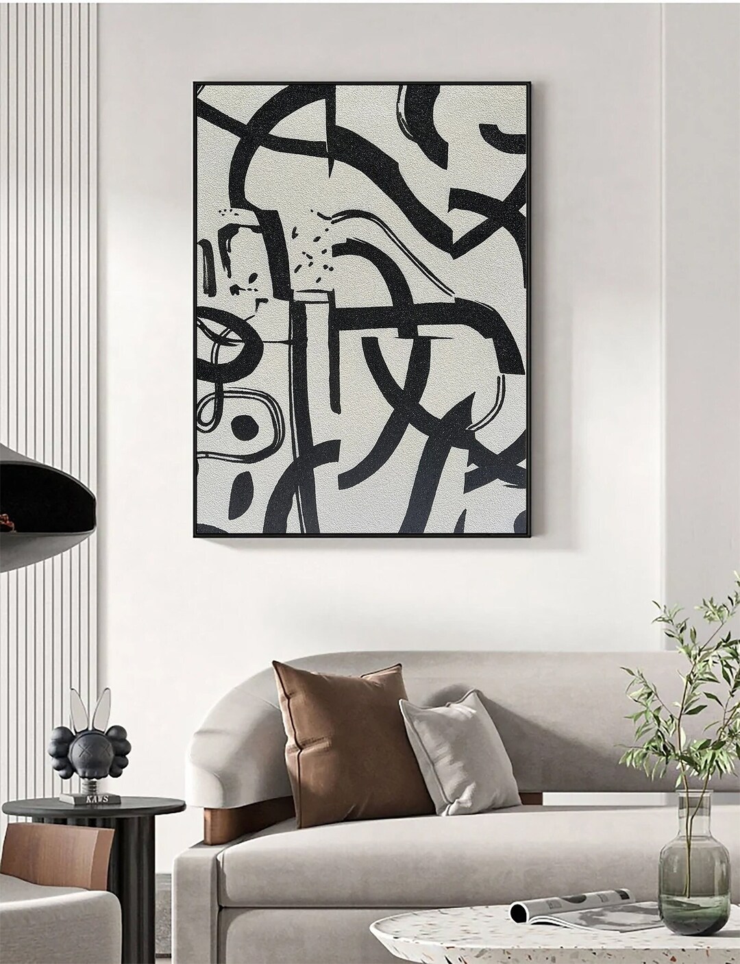 White Wabi Sabi Wall Art Black White Abstract Painting Large Black ...