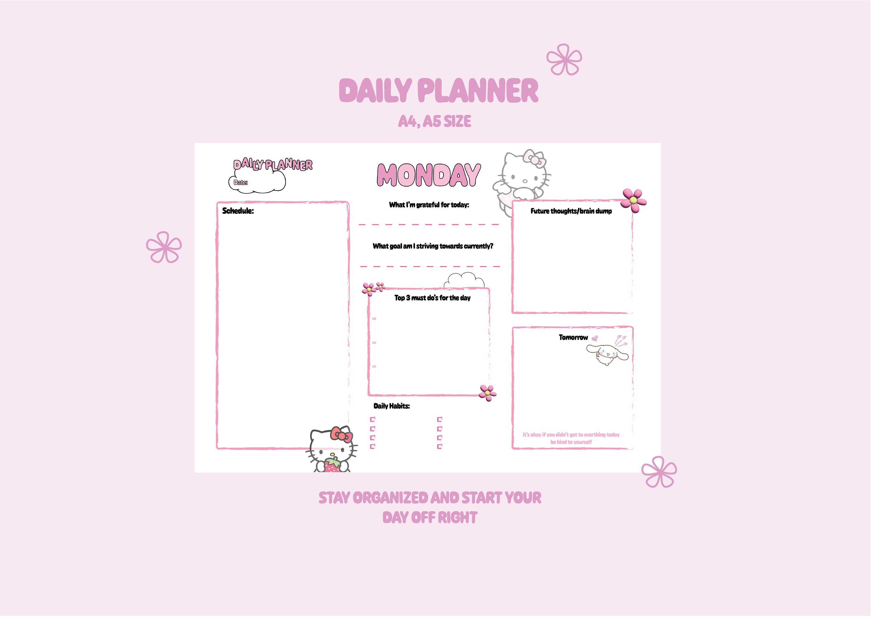 Kawaii Pink Planner Set | Printable Daily Planner, Weekly Planner ...