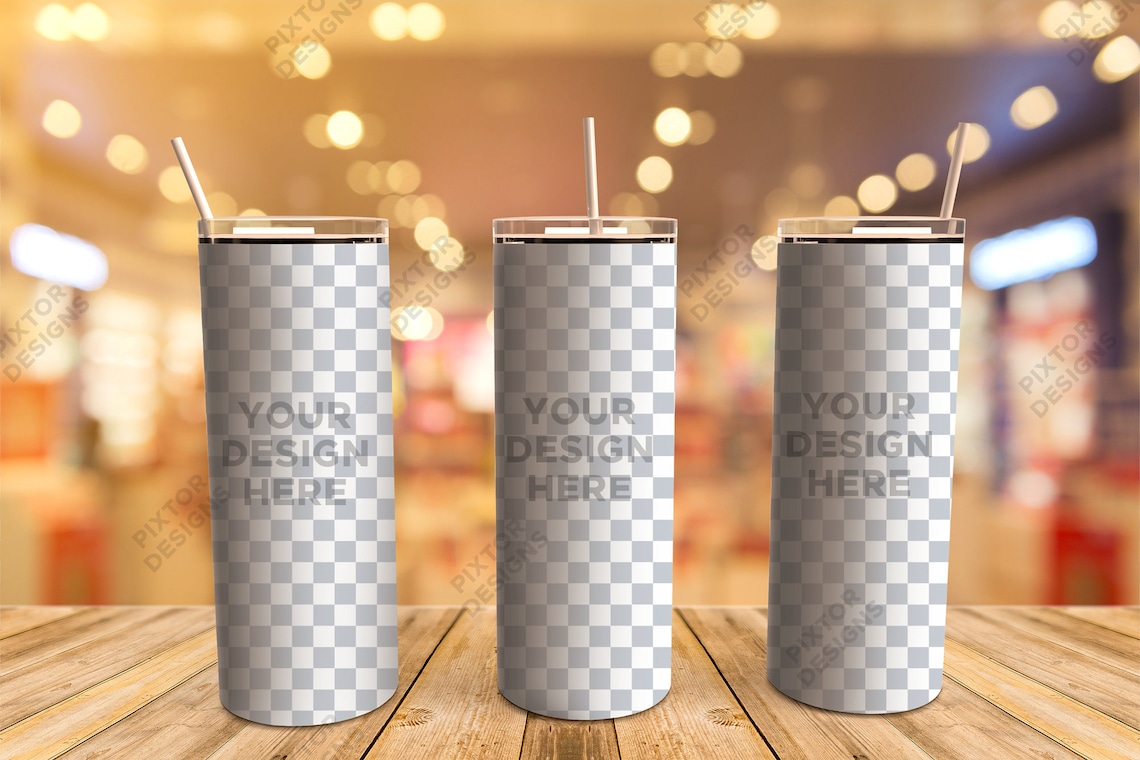 20 oz Skinny Stainless Steel Tumbler Mockup Full Wrap View Etsy