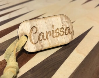 Bamboo keychain custom engraved. Front and back.