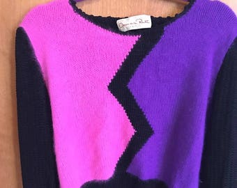 Designer Pink Purple Vintage Oscar de La Renta knit sweater