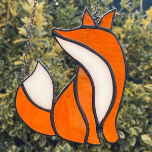 Fox Suncatcher / Stained Glass Fox Decoration Woodland Animal Home Decor Hanging Fox Good Luck Charm Unusual Gifts for Fox Lovers Wall Art image 1