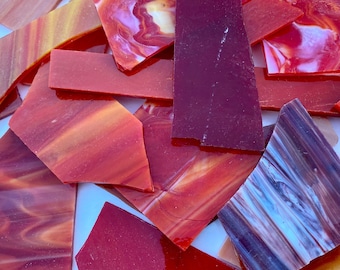 Red Stained Glass Pieces 500g / Mosaic Supplies Glass for Mosaics Art Stain Glass Offcuts Orange Craft Supplies Scrap Glass Random Shapes