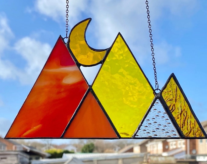 Stained Glass Mountains Suncatcher / Geometric Mountain Etsy