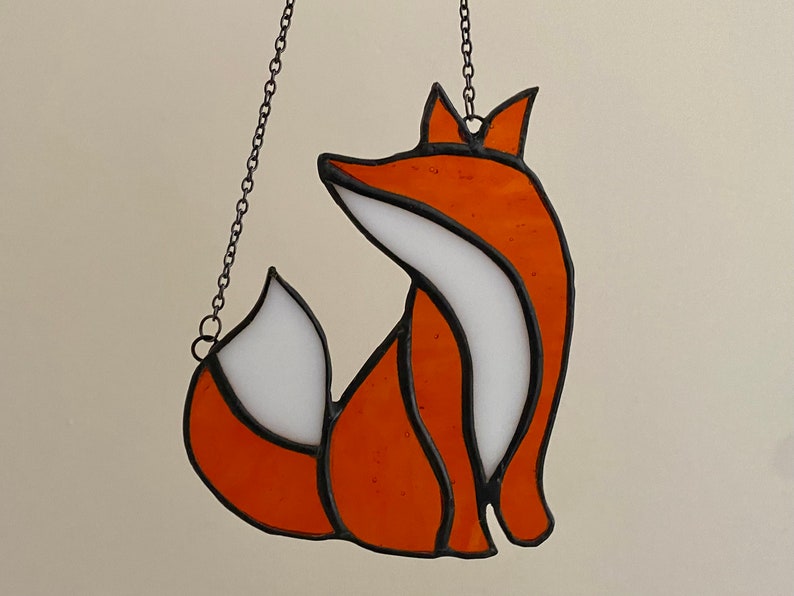 Fox Suncatcher / Stained Glass Fox Decoration Woodland Animal Home Decor Hanging Fox Good Luck Charm Unusual Gifts for Fox Lovers Wall Art image 2