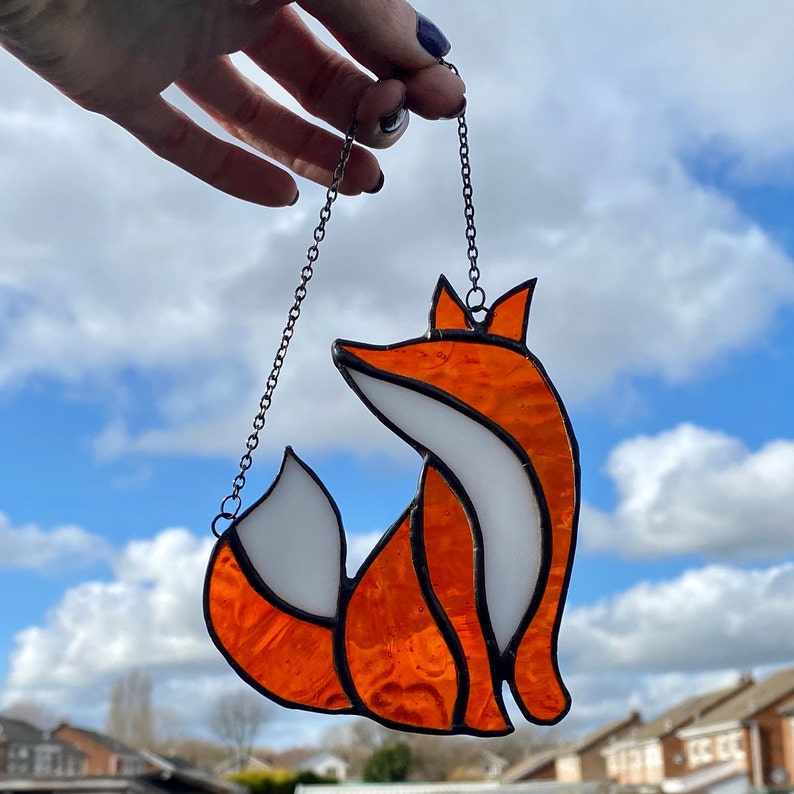 Fox Suncatcher / Stained Glass Fox Decoration Woodland Animal Home Decor Hanging Fox Good Luck Charm Unusual Gifts for Fox Lovers Wall Art image 3