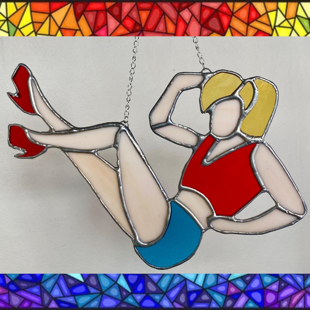 Stained Glass Pin up Girl Suncatcher / Burlesque Wall Decorations ...