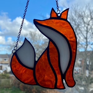 Fox Suncatcher / Stained Glass Fox Decoration Woodland Animal Home Decor Hanging Fox Good Luck Charm Unusual Gifts for Fox Lovers Wall Art image 7