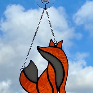 Fox Suncatcher / Stained Glass Fox Decoration Woodland Animal Home Decor Hanging Fox Good Luck Charm Unusual Gifts for Fox Lovers Wall Art image 5