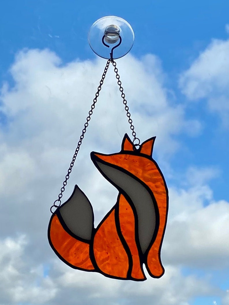 Fox Suncatcher / Stained Glass Fox Decoration Woodland Animal Home Decor Hanging Fox Good Luck Charm Unusual Gifts for Fox Lovers Wall Art image 5