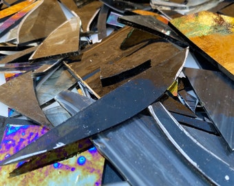 Black and Grey Stained Glass Pieces 500g / Mosaic Supplies Glass for Mosaics Art Stain Glass Offcuts Craft Supplies Scrap Glass Random Shape