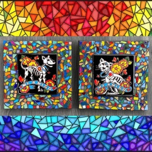 Mexican Mosaic Wall Decoration / Dog Cat Mosaic Day Of The Dead Art Sugar Skull Mosaic Pet Memorial Mexican Skull Picture Best Friend Gifts