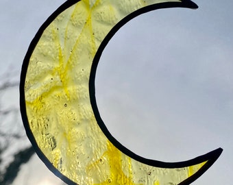 Vidrieras Luna Suncatcher Decoración / Luna de Vidrio Amarillo Colgante Adorno Mágico Decoración de Pared Bruja Creciente Luna Fase Celestial Regalo