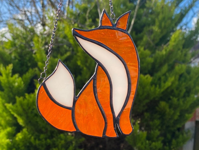 Fox Suncatcher / Stained Glass Fox Decoration Woodland Animal Home Decor Hanging Fox Good Luck Charm Unusual Gifts for Fox Lovers Wall Art image 6