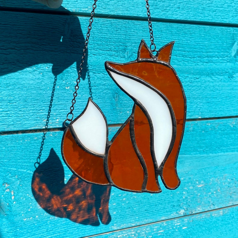 Fox Suncatcher / Stained Glass Fox Decoration Woodland Animal Home Decor Hanging Fox Good Luck Charm Unusual Gifts for Fox Lovers Wall Art image 8