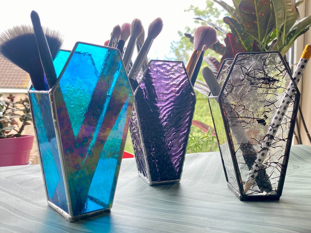 Stained Glass Makeup Brush Holder / Coffin Shaped Desk Tidy Etsy