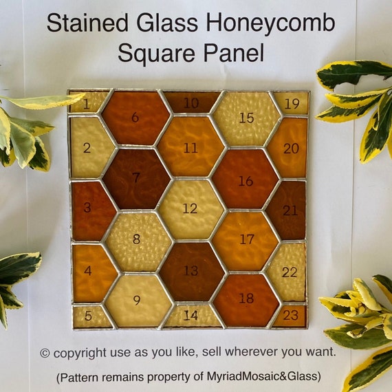 PATTERN - Stained Glass Honeycomb Pattern, DIGITAL DOWNLOAD Stained Glass Tutorial For Beginners Diy Bee 6” Square Panel Easy