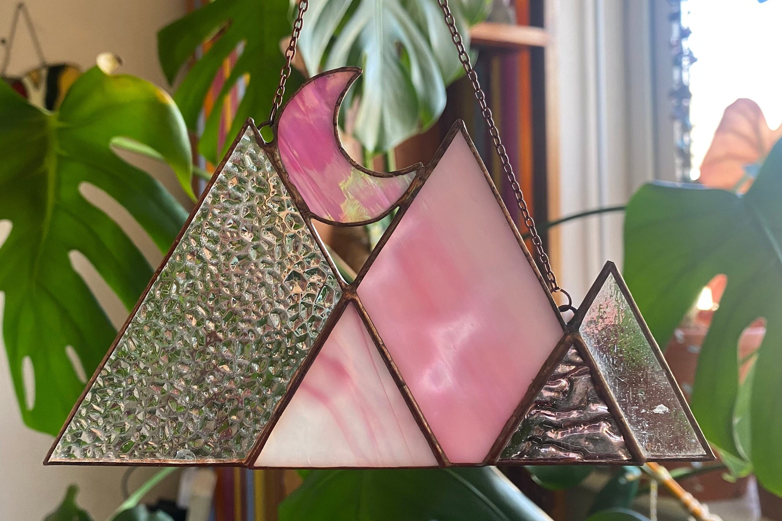 Stained Glass Mountain Suncatcher / Pink and Copper Wall Etsy