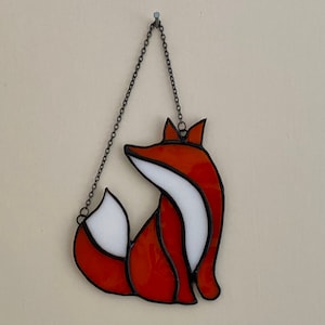 Fox Suncatcher / Stained Glass Fox Decoration Woodland Animal Home Decor Hanging Fox Good Luck Charm Unusual Gifts for Fox Lovers Wall Art image 4