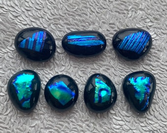 7 Fused Glass Cabochons , Handmade Dichroic Jewellery Making Wire Wrapping Mosaic Craft Supplies Art Fused Glass Puddles Cab Embellishment