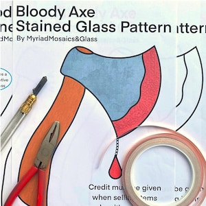 GOTHIC Buntglas Muster - Blutige Axt Design - Alternative Wohnkultur, DIY A4 Digital Download PDF - Suncatcher Template Horror Maker