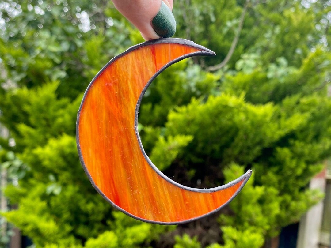 Stained Glass Moon Suncatcher / Crescent Moon Cottagecore Etsy UK