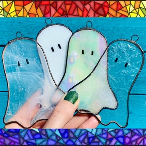 Glasmalerei Geist Suncatcher / Halloween Dekoration Handbemalte Glasmalerei Goth Hexe Wanddekoration Gruselig Wohnkultur Ghoul