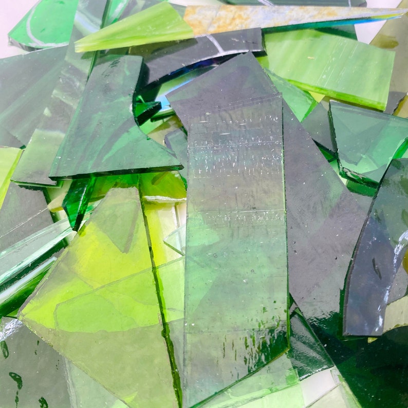 Green Stained Glass Pieces 500g / Mosaic Supplies Glass for Mosaics Art Stain Glass Offcuts Art Craft Supplies Scrap Glass Random Shapes image 1
