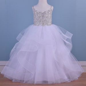 Robe de demoiselle d&#39;honneur, robe de demoiselle d&#39;honneur blanche, robe de fête d&#39;anniversaire, robe en tulle pour tout-petit, robe de mariée pour fille, robe pour fille