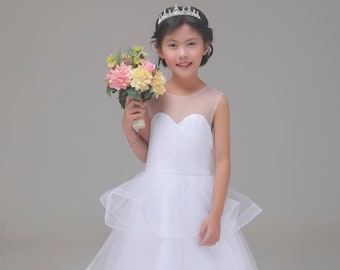 Tulle wedding flower girl long dress