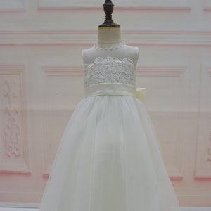 Ivory Lace tulle Flower Girl Dress with satin sash