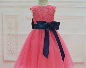 navy and coral flower girl dresses