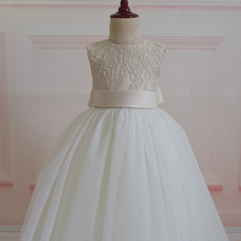 Champagne White Sleeveless Flower Girl Dress