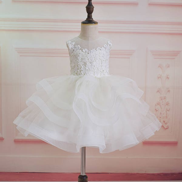 Lace tulle wedding flower girl dress