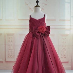 Burgundy color tulle flower girl dress
