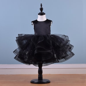 Black Lace Tulle Flower Girl Dress ,V Back  Flower Girl Dress , Tulle skirt in knee length ,Toddler Flower Girl Dress for special occasion