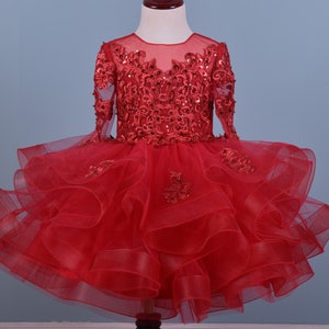 Flower Girl Dress lace,Long sleeve girl dress,Girl wedding dress,Girl gown,Red Christmas Dress for Girls,Birthday Party dress