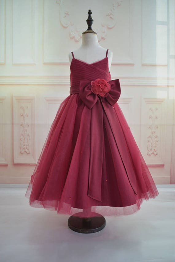 maroon color flower girl dress
