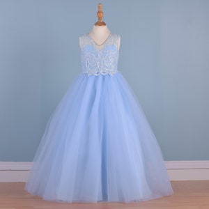 Flower Girl Dress ,Blue tulle Flower Girl Dress ,V-Back lace Flower Girl Dress,Toddler Flower Girl Dress