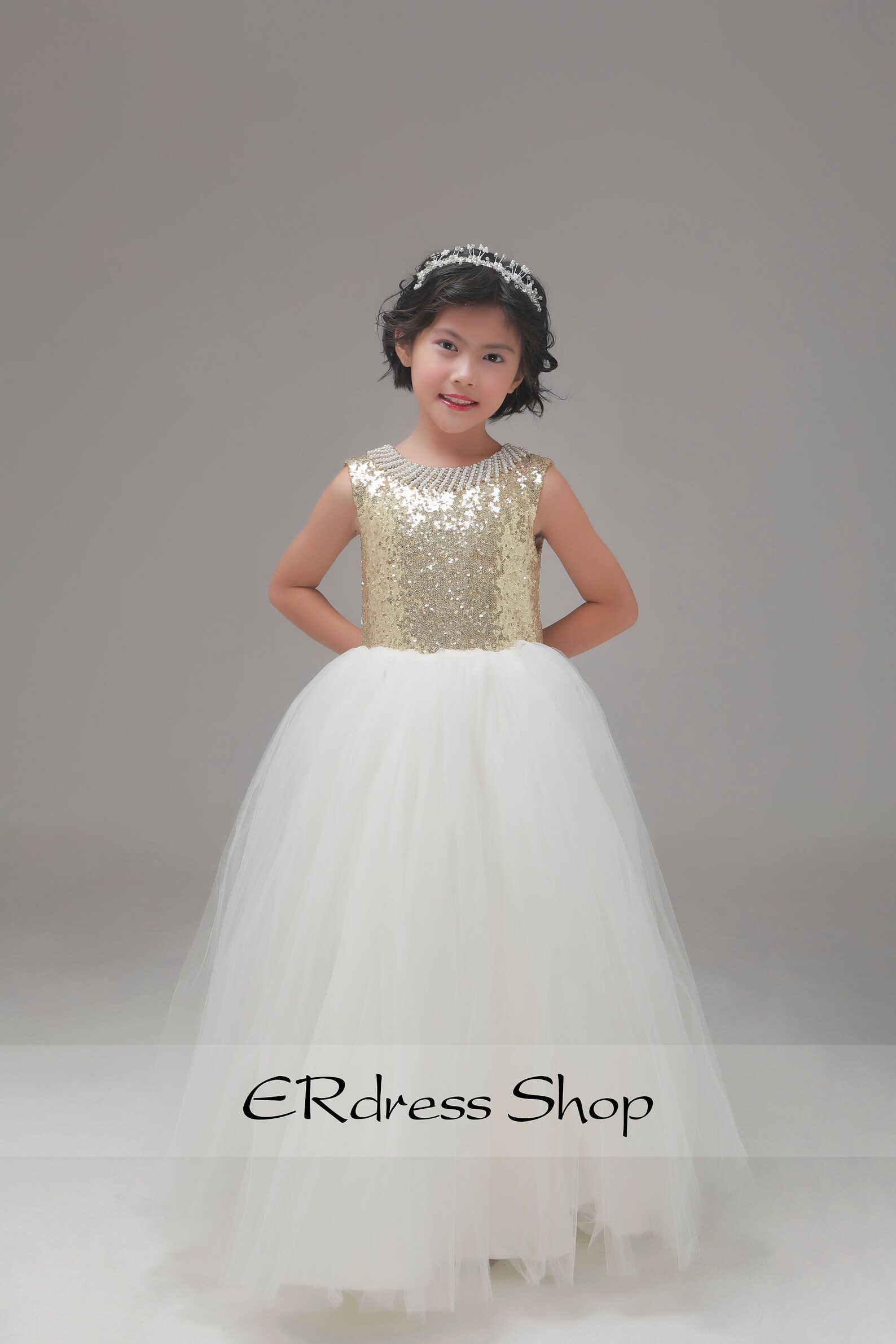 Gold Sequin Top Tulle Flower Girl Dresses, Lovely Tutu Dresses for Little Girl, FG052 main image 0