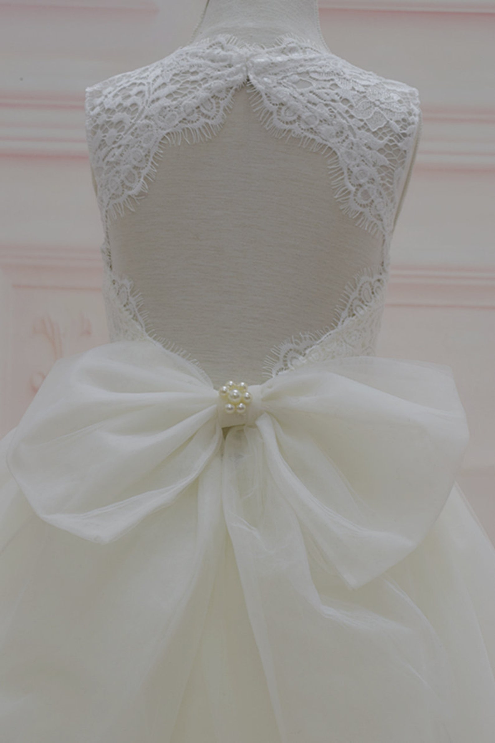 Tiered Tulle Floral Applique Long Flower Girl Dress Ivory