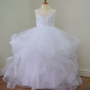 Beautiful Ball Gown Flower Girl Dress with Sash Ribbon and Beading Appliques