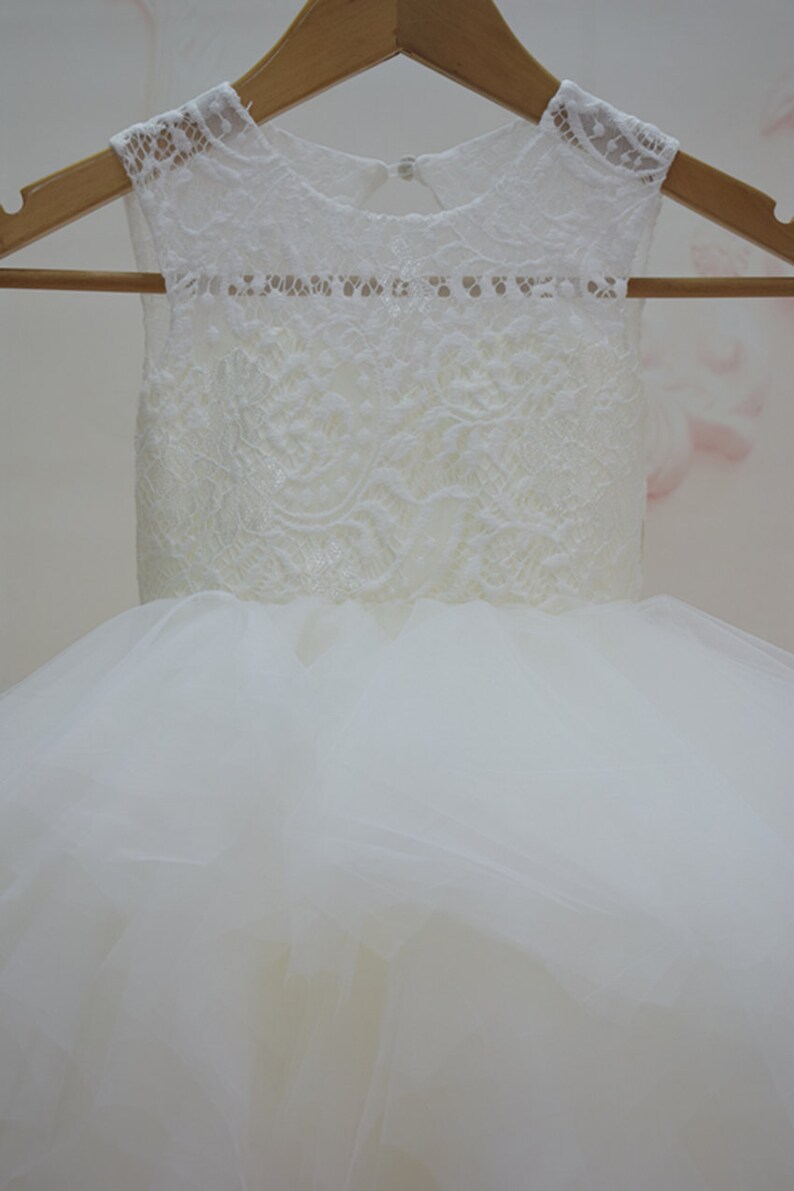 V-neck Ivory Tulle Appliques A-lone Long Little Girl Dresses, Lovely Flower Girl Dresses, FG065