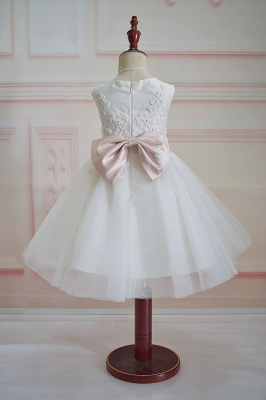 Sleeveless Ivory Flower Girl Dress with Green Silk Sash (6mths-10yrs) main image 1