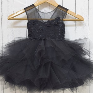 Black flower girl dress with 3D pearl